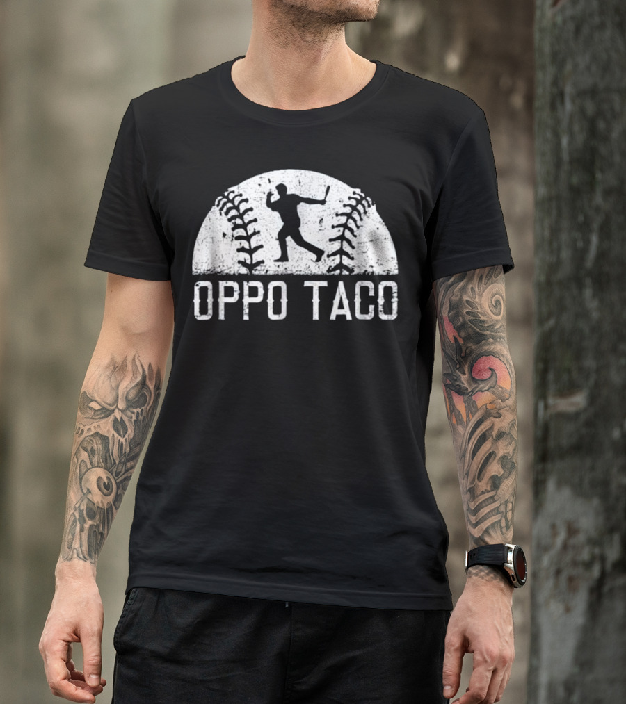 Oppo Taco Baseball Batter Silhouette With Stitching T-Shirt