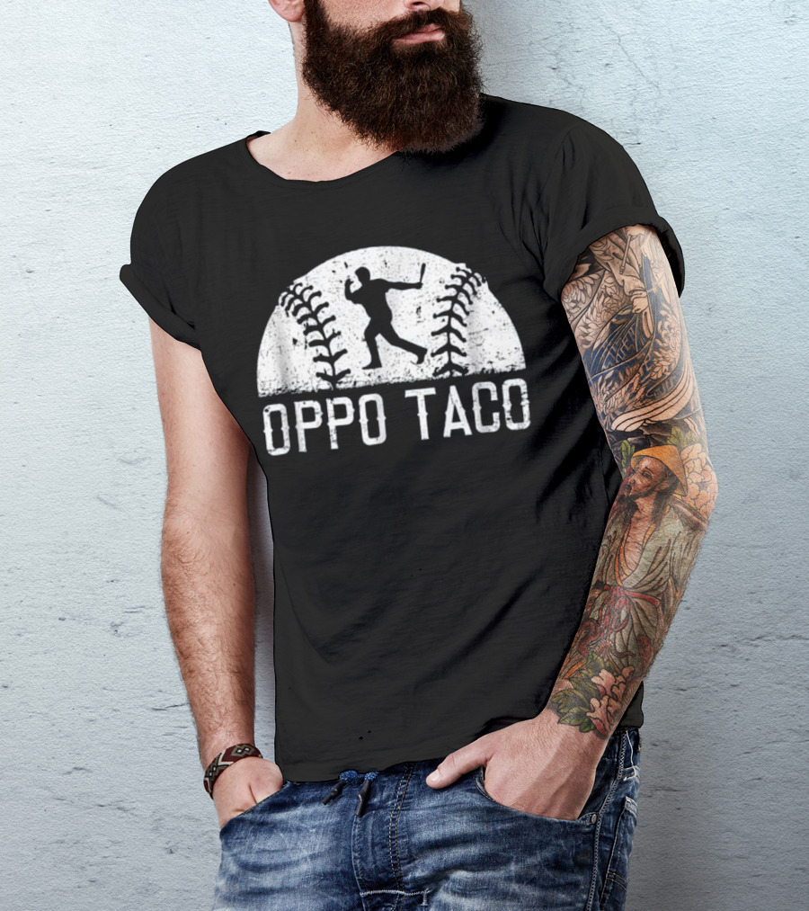 Oppo Taco Baseball Batter Silhouette With Stitching T-Shirt