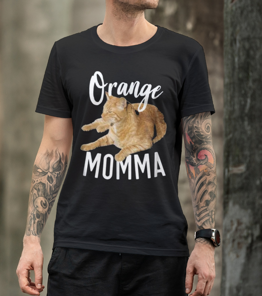 Orange Momma Tabby Cat Lover Graphic Text With Orange Tabby Cat Image T-Shirt