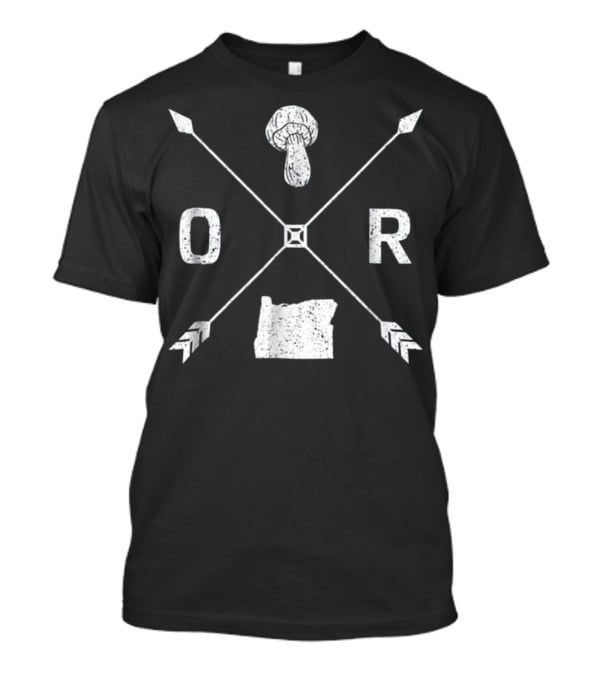Oregon Morel Mushroom Hunting Graphic Map And Arrow X T-Shirt