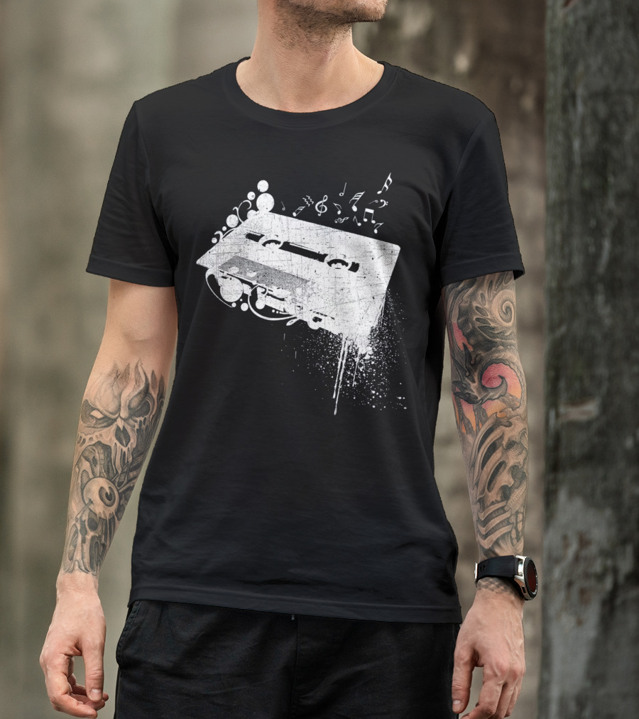 Old School 80s Cassette Tape With Musical Notes Grunge Hip Hop T-Shirt