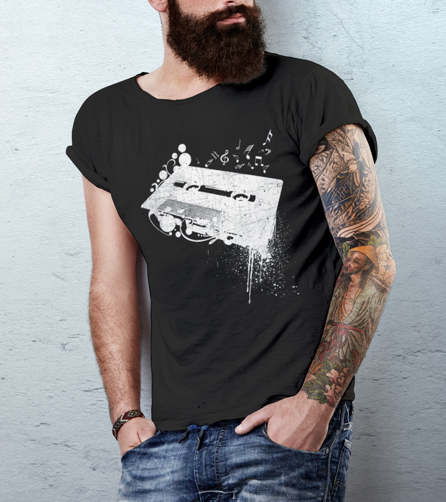 Old School 80s Cassette Tape With Musical Notes Grunge Hip Hop T-Shirt