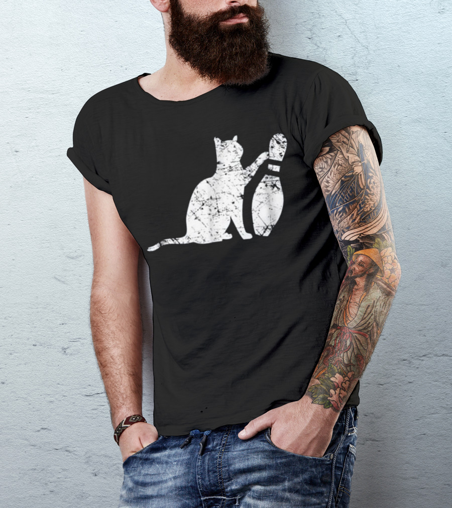 Ornery Alley Cat Tipping Bowling Pin Vintage T-Shirt