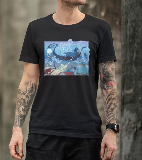 Crossing Over T Spirited Journey Under Moonlit Skies T-Shirt