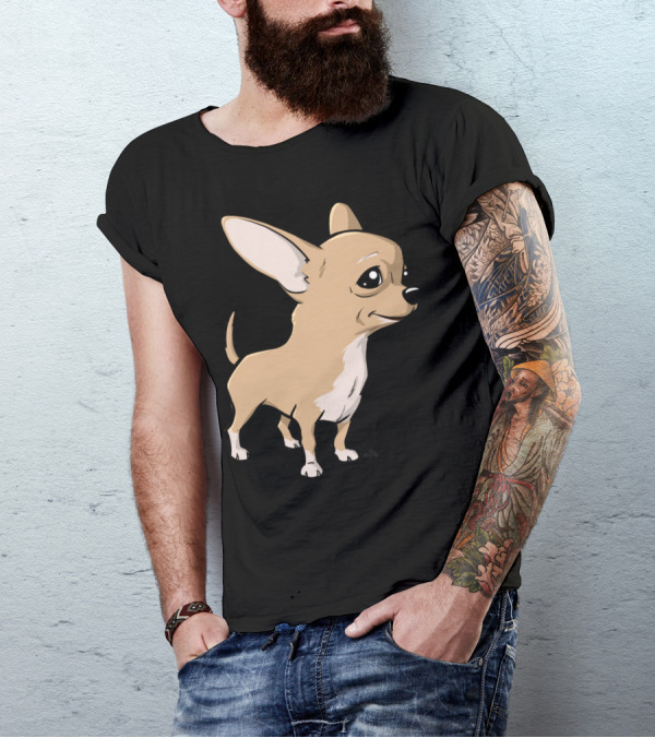 Chihuahua Cartoon Dogr Cute Beige Puppy With Big Eyes T-Shirt