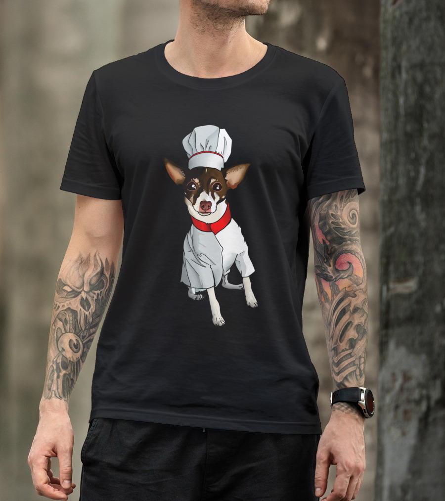 Chihuahua Chef Dog In White Hat And Red Scarf T-Shirt