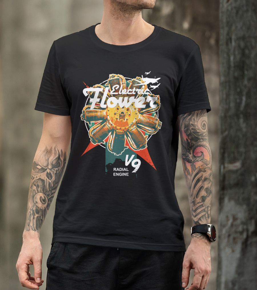 Electric Flower V9 Radial Engine Airplane T-Shirt