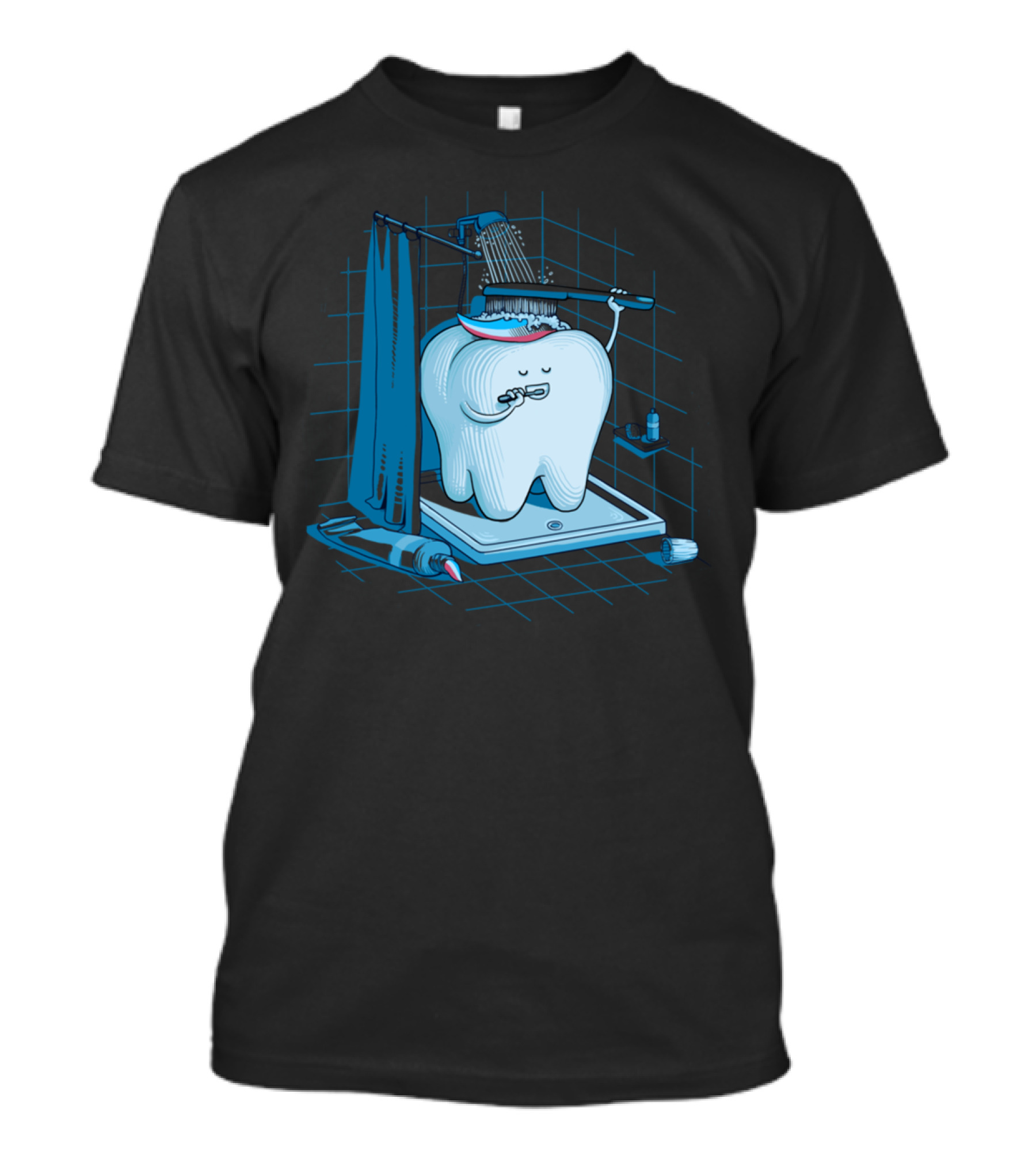 Tooth Showering With Toothbrush In Bathroom Tiled Background T-Shirt