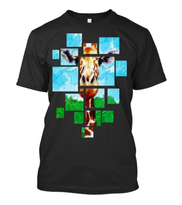 I Love Giraffes Puzzle Blocks Sky Grass T-Shirt