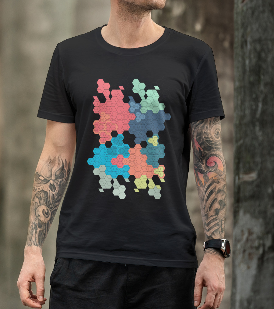 Geometric Colored Hexagon Cluster Pattern A T-Shirt