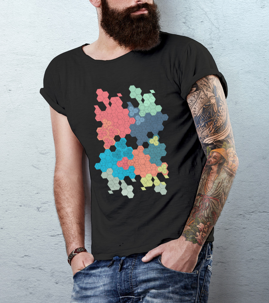 Geometric Colored Hexagon Cluster Pattern A T-Shirt