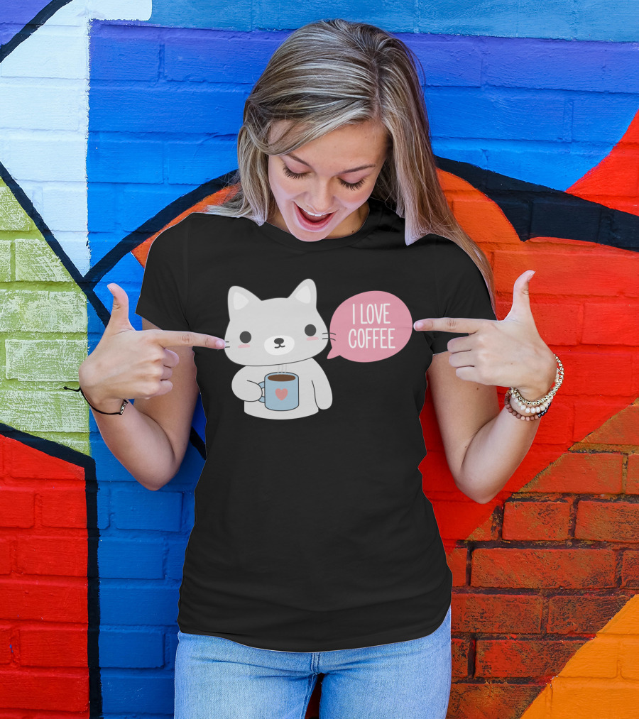 I Love Coffee Cute Kawaii Cat T-Shirt