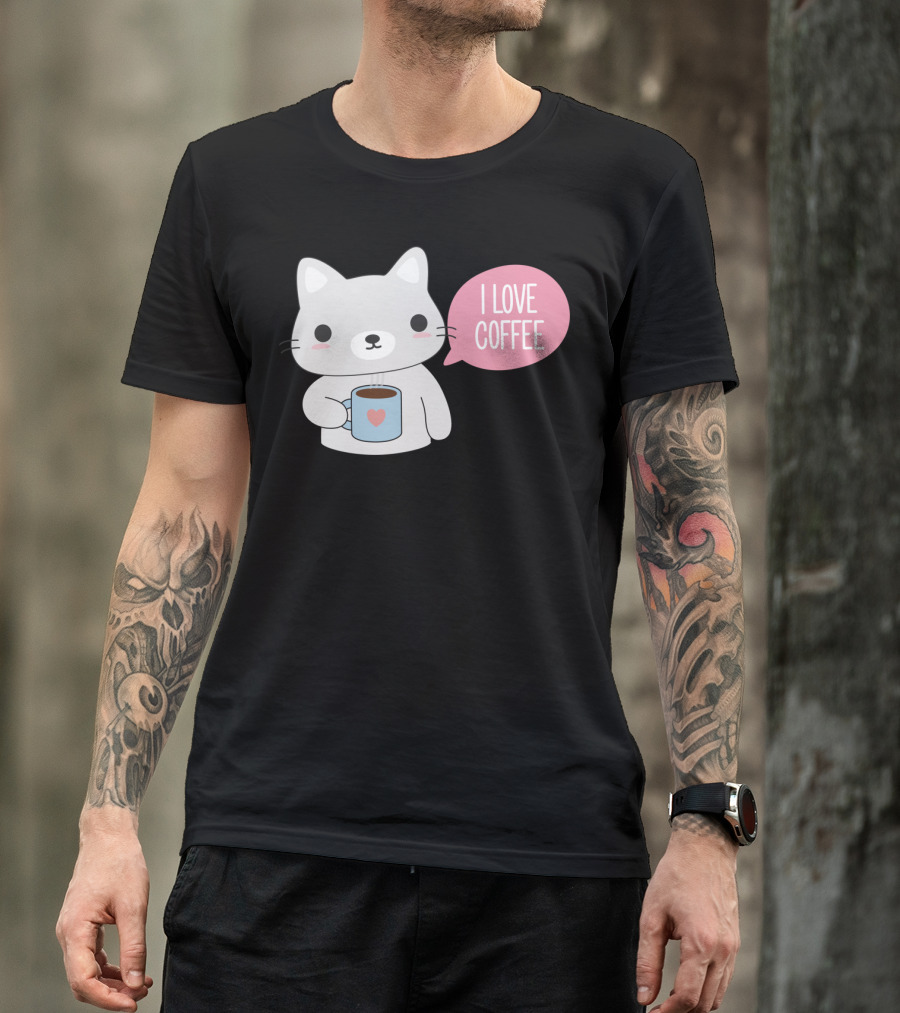 I Love Coffee Cute Kawaii Cat T-Shirt