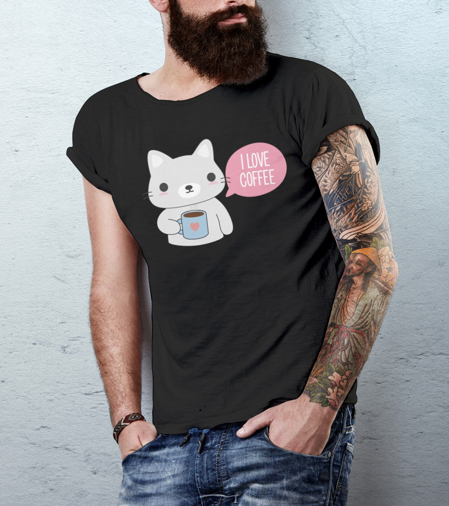 I Love Coffee Cute Kawaii Cat T-Shirt