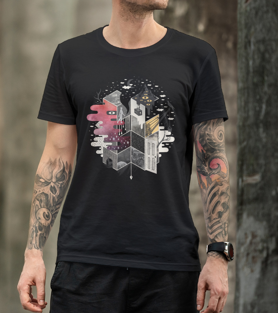 Jung At Heart Surreal Geometric Cosmos Exploration Maze T-Shirt