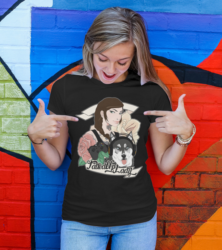 Fated By Lady Gamer Girl With Headset Dog And Gaming Controller T-Shirt