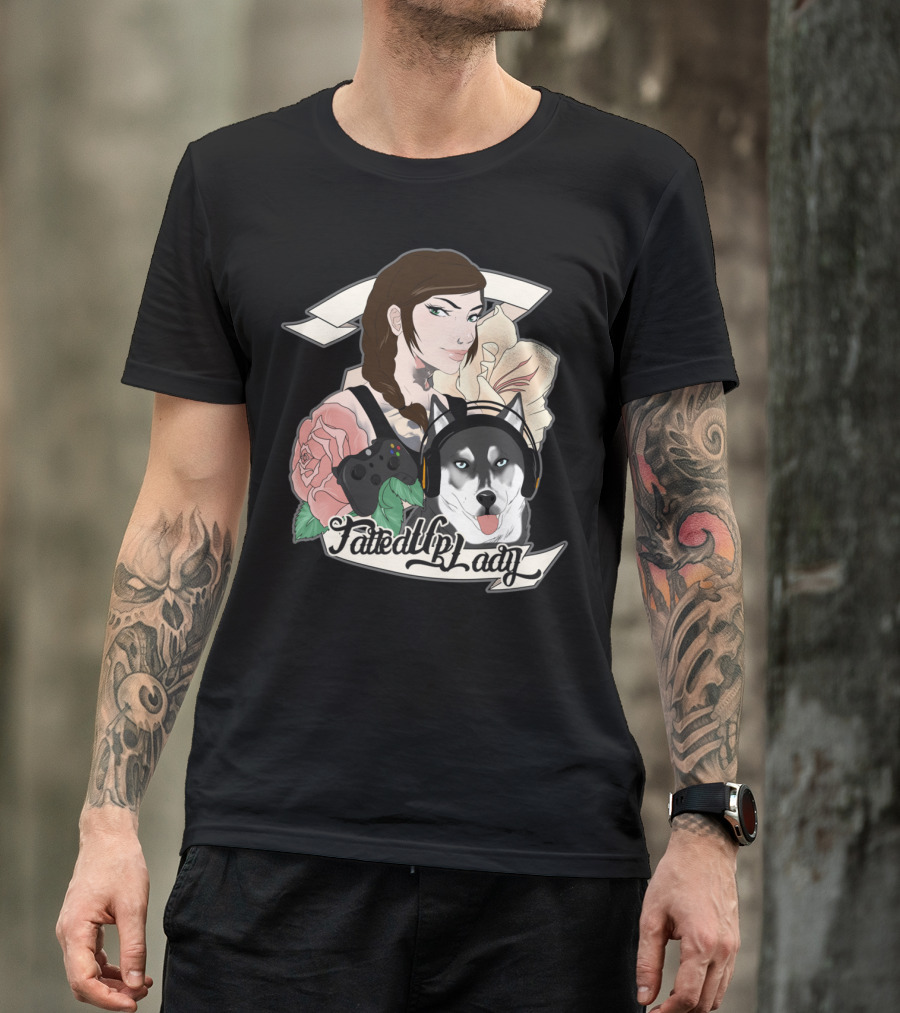 Fated By Lady Gamer Girl With Headset Dog And Gaming Controller T-Shirt