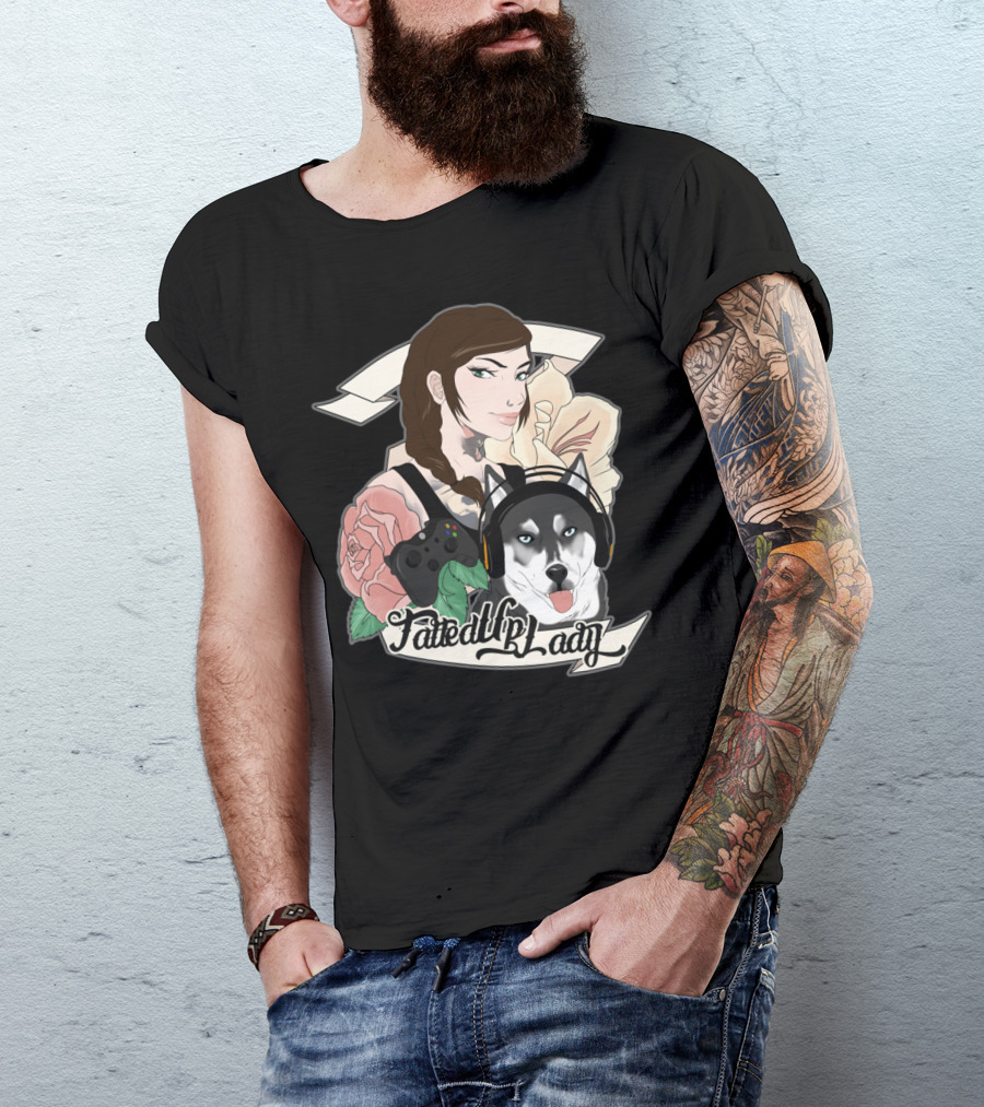 Fated By Lady Gamer Girl With Headset Dog And Gaming Controller T-Shirt
