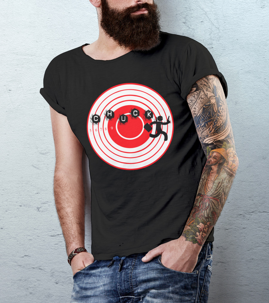 Chuck Ninja Man Target Board Bullseye Figure With Stars And Numbers T-Shirt
