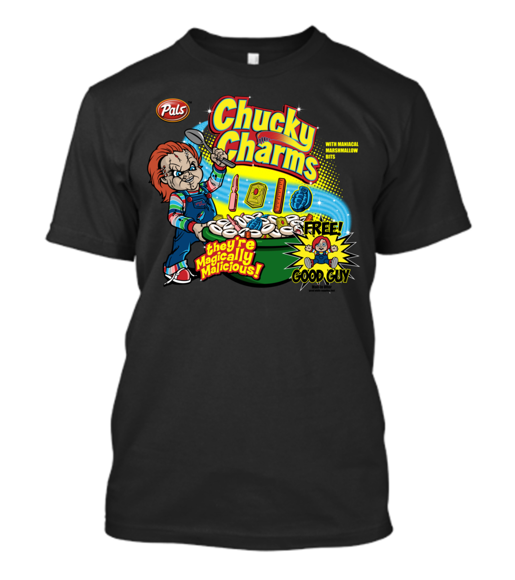 Chucky Charms They're Magically Malicious With Maniacal Marshmallow Bits Free Good Guy T-Shirt