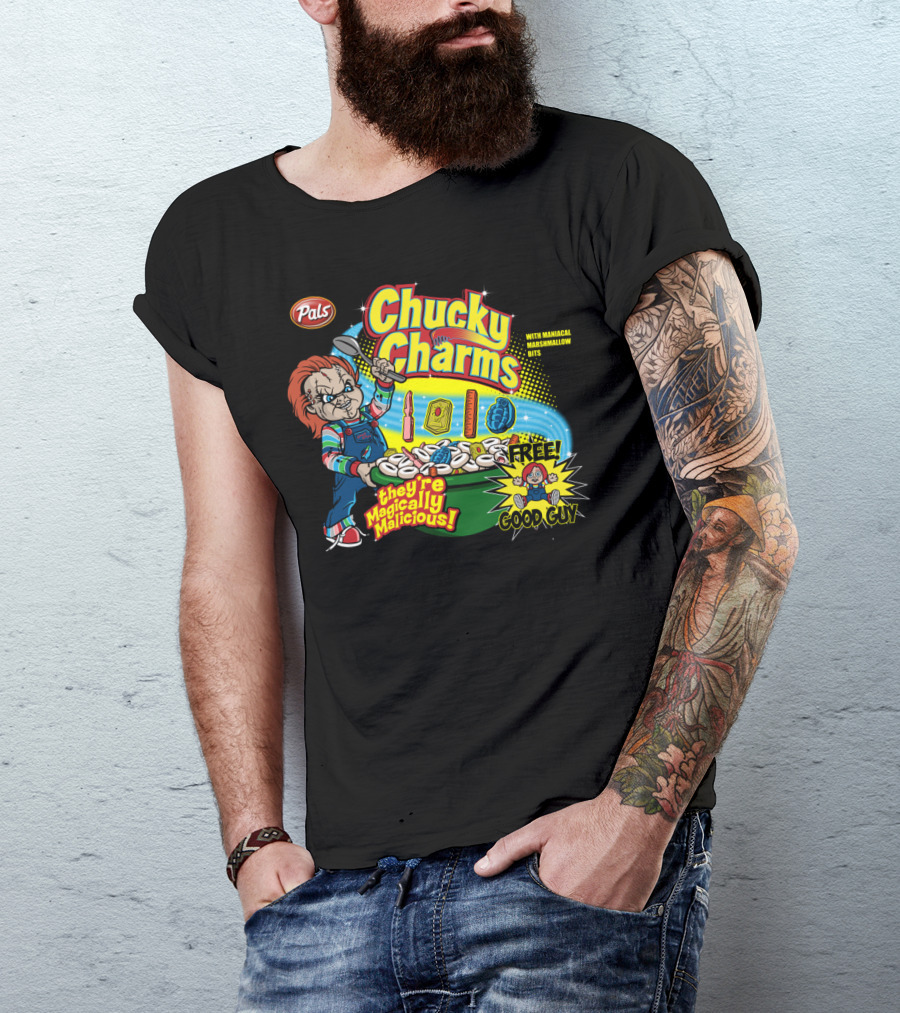 Chucky Charms They're Magically Malicious With Maniacal Marshmallow Bits Free Good Guy T-Shirt