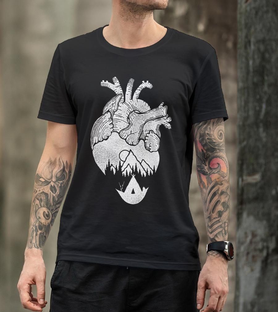 Heart Of Wanderer Mountains Forest Teepee Scene T-Shirt