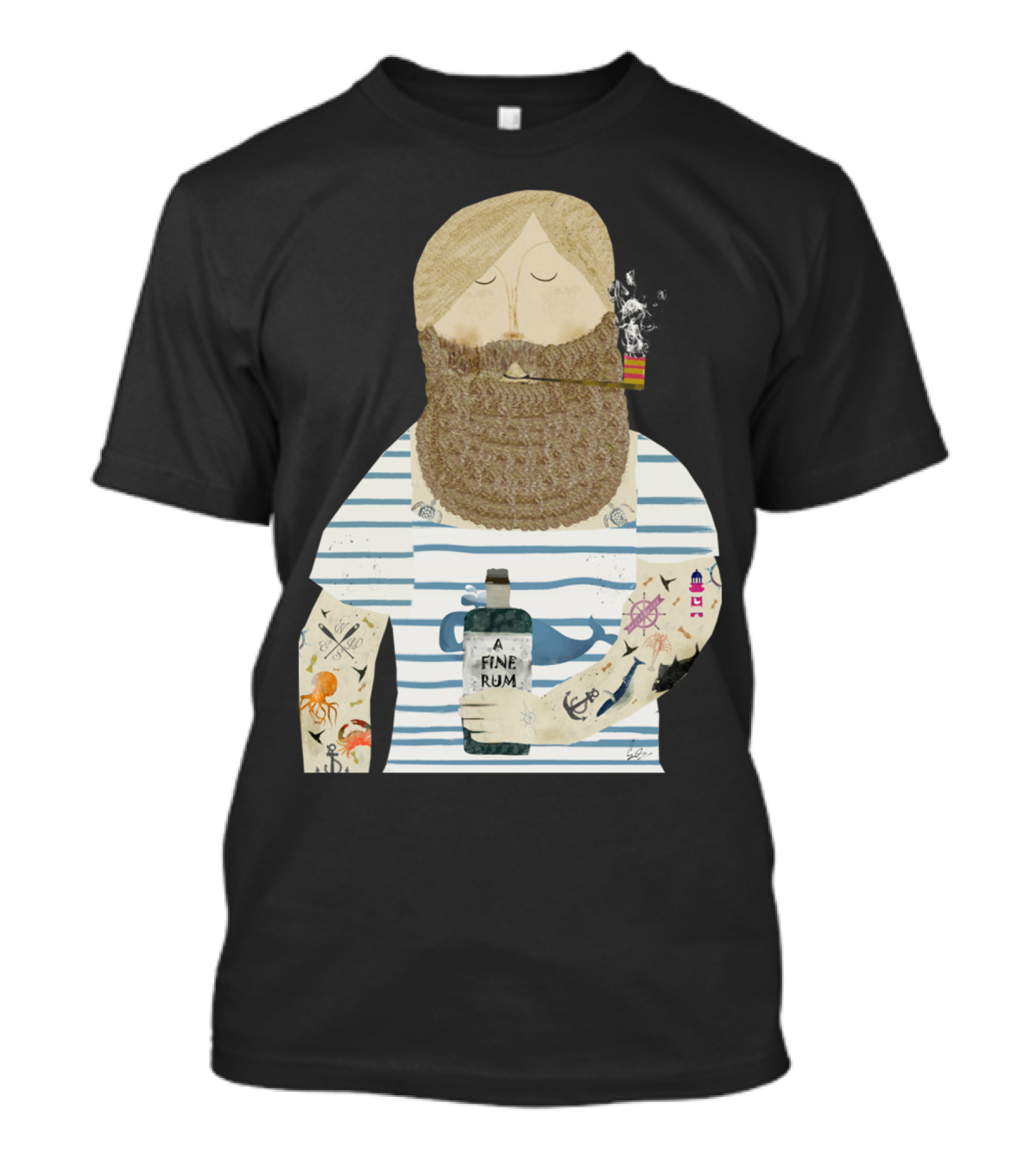 A Fine Rum Sailor With Beard And Tattoos Holding Rum Bottle T-Shirt