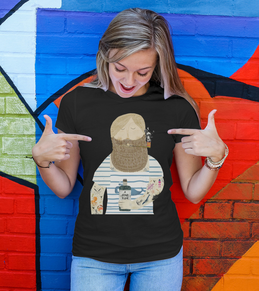 A Fine Rum Sailor With Beard And Tattoos Holding Rum Bottle T-Shirt