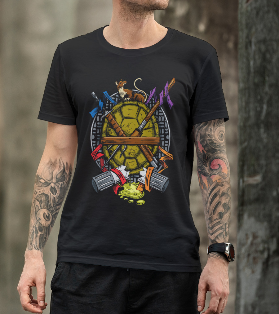 Turtle Family Crest Weapons Rat Sewer Ooze T-Shirt