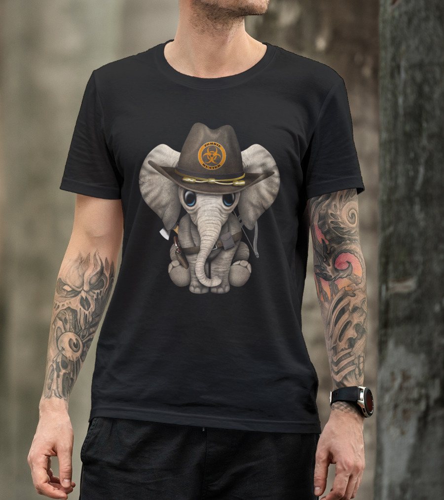 Baby Elephant Zombie Hunter Biohazard Hat T-Shirt