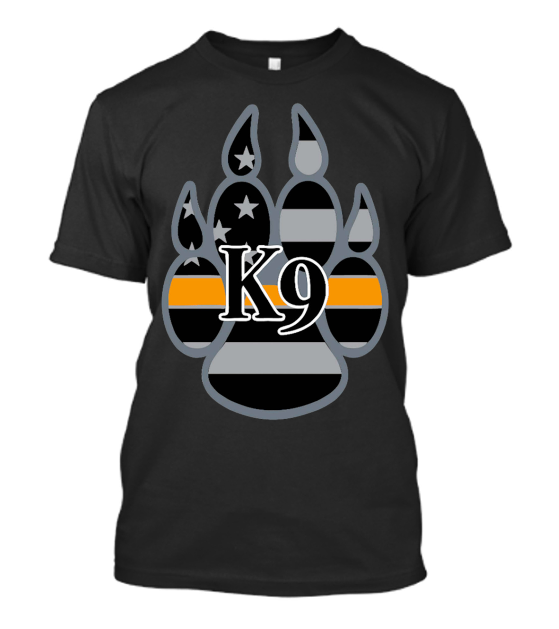 K9 Paw Print Thin Orange Line SAR Stars Black And Gray Stripes T-Shirt
