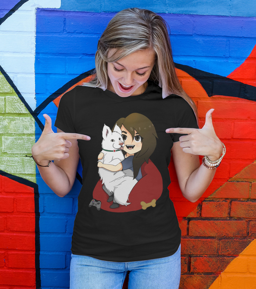 Ghost Cuddles Case By With Girl And Dog On Bean Bag With Video Game Controller T-Shirt