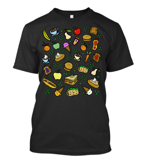 Food Glorious Food Colorful Icons Of Fruits Sandwiches Ice Cream Cups T-Shirt