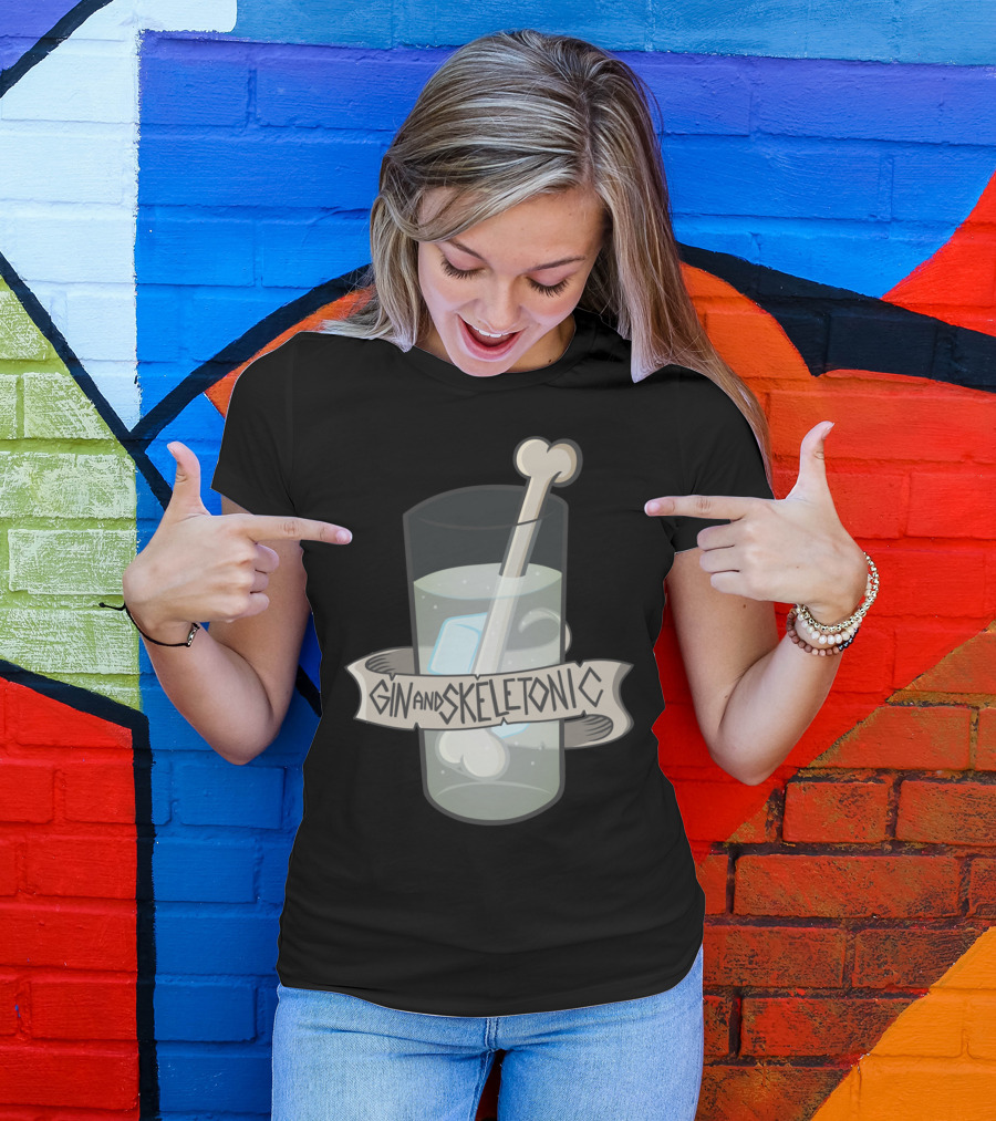 Gin And Skeletonic Cocktail With Bone Stirrer T-Shirt