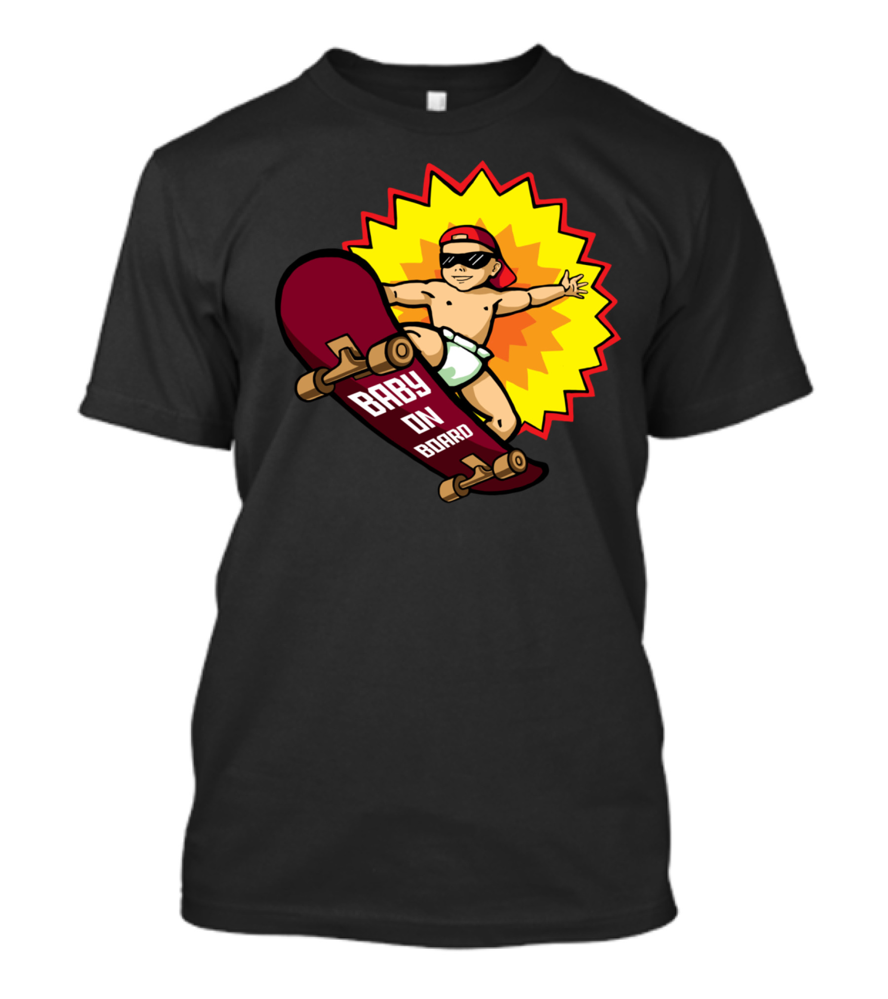 Baby On Board Skateboarder With Sunglasses And Cap T-Shirt