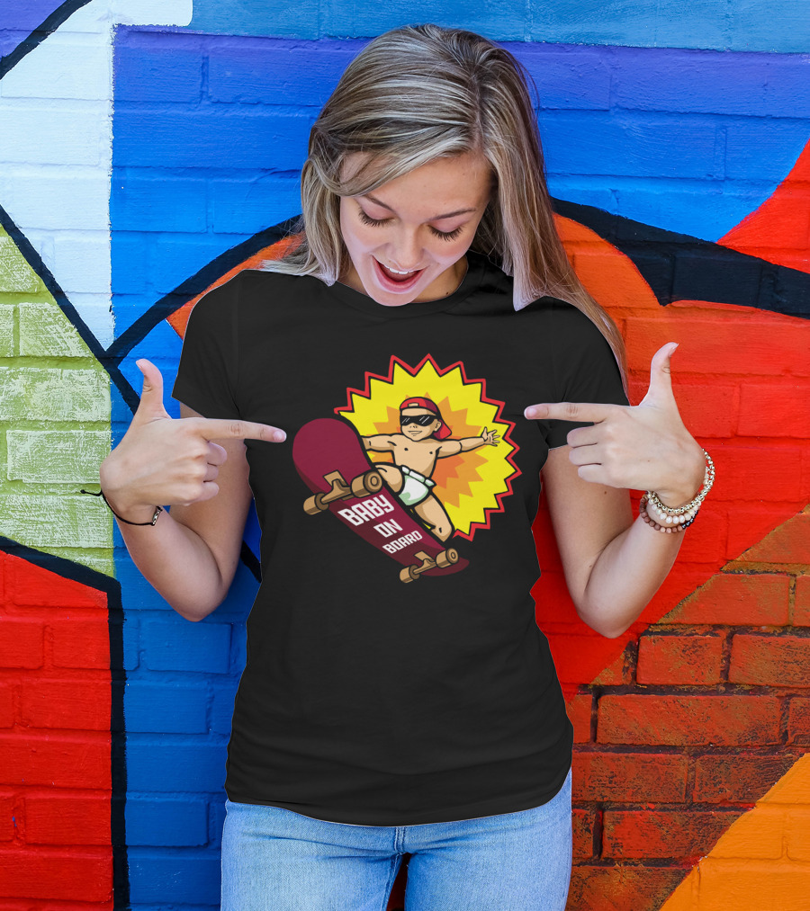 Baby On Board Skateboarder With Sunglasses And Cap T-Shirt