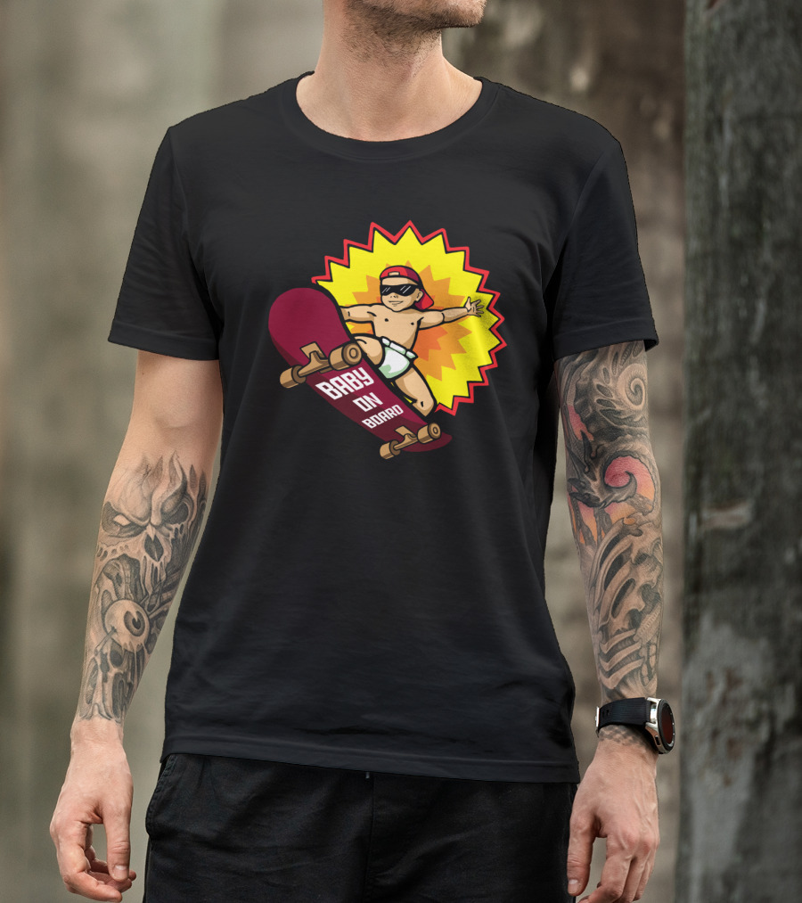 Baby On Board Skateboarder With Sunglasses And Cap T-Shirt