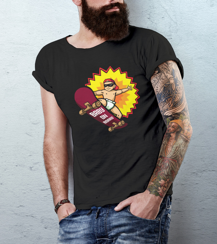Baby On Board Skateboarder With Sunglasses And Cap T-Shirt