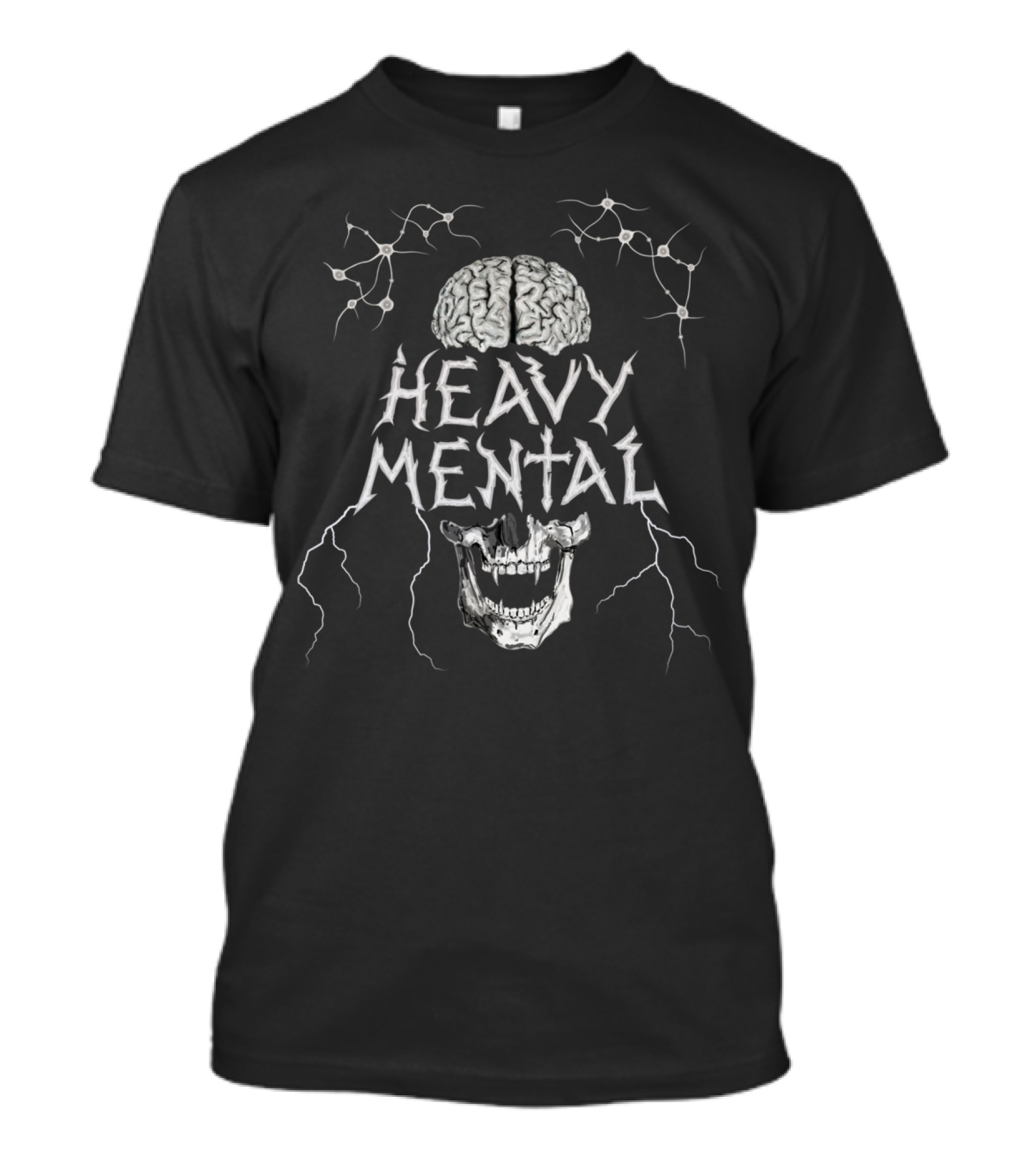 Heavy Mental Brain Skull With Neurons And Lightning T-Shirt