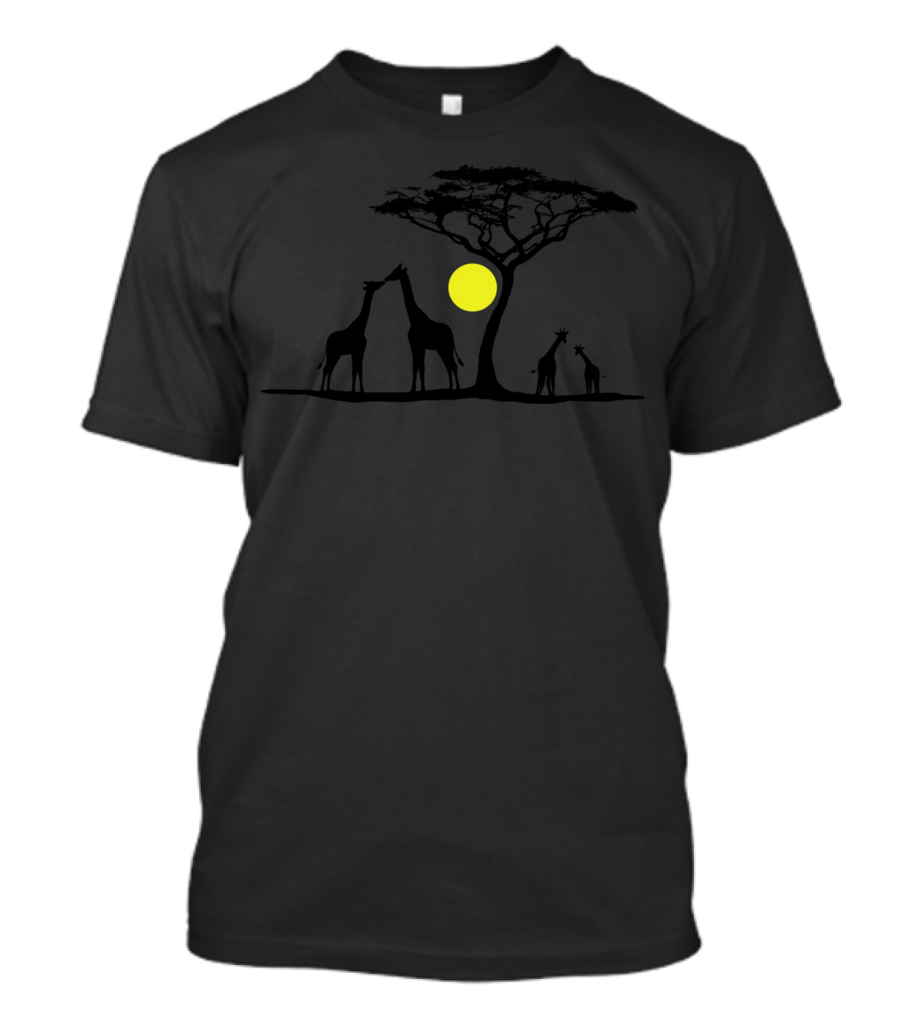Giraffe Sunset Under Acacia Tree With Yellow Sun T-Shirt