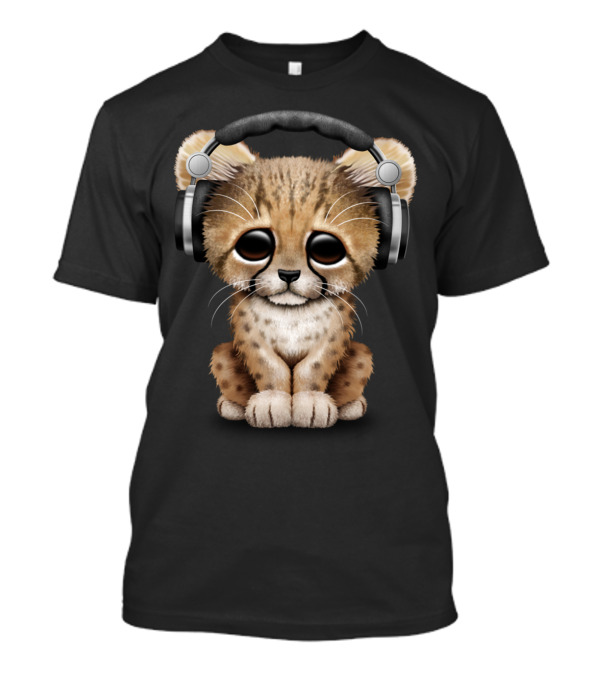 Cute Cheetah Cub DJ Wearing Headphones T-Shirt