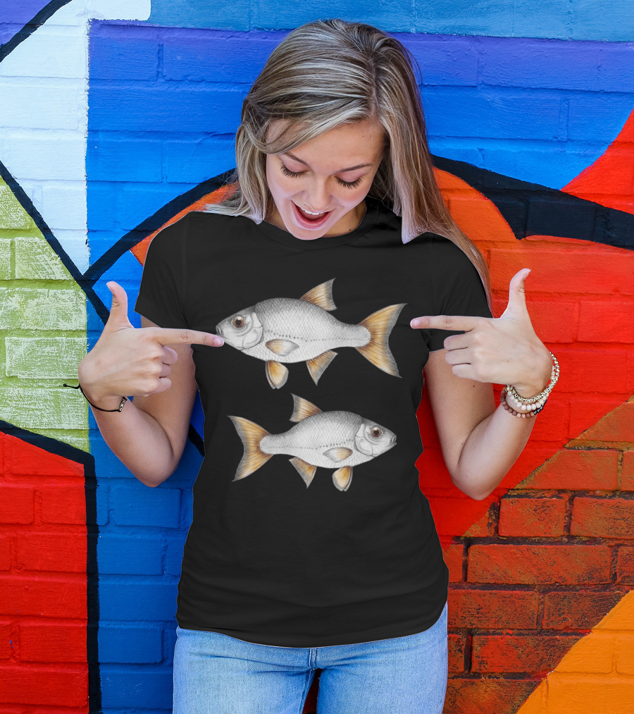 Common Roach Fish Illustration Twin Pair Detailed T-Shirt