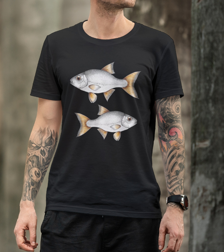 Common Roach Fish Illustration Twin Pair Detailed T-Shirt