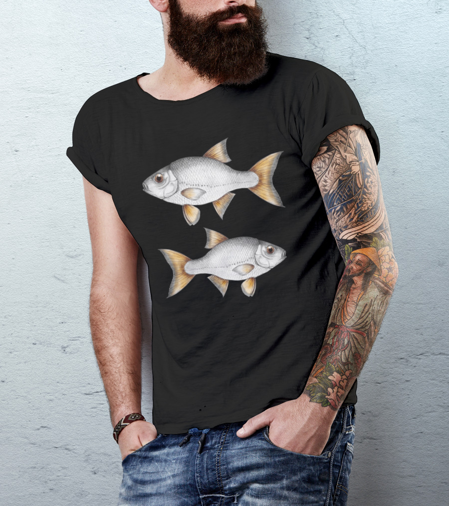 Common Roach Fish Illustration Twin Pair Detailed T-Shirt