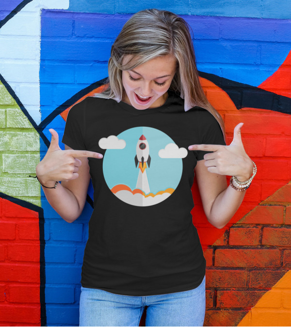 Rocket Ship Launch Clouds Sky T-Shirt