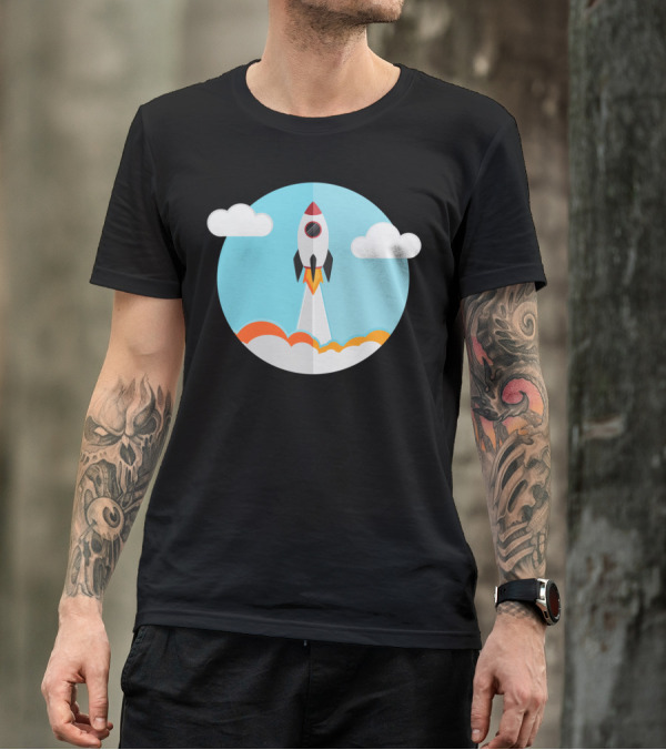 Rocket Ship Launch Clouds Sky T-Shirt