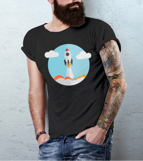 Rocket Ship Launch Clouds Sky T-Shirt