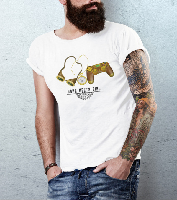 Game Meets Girl Steampunk Controller Clockwork Goggles T-Shirt