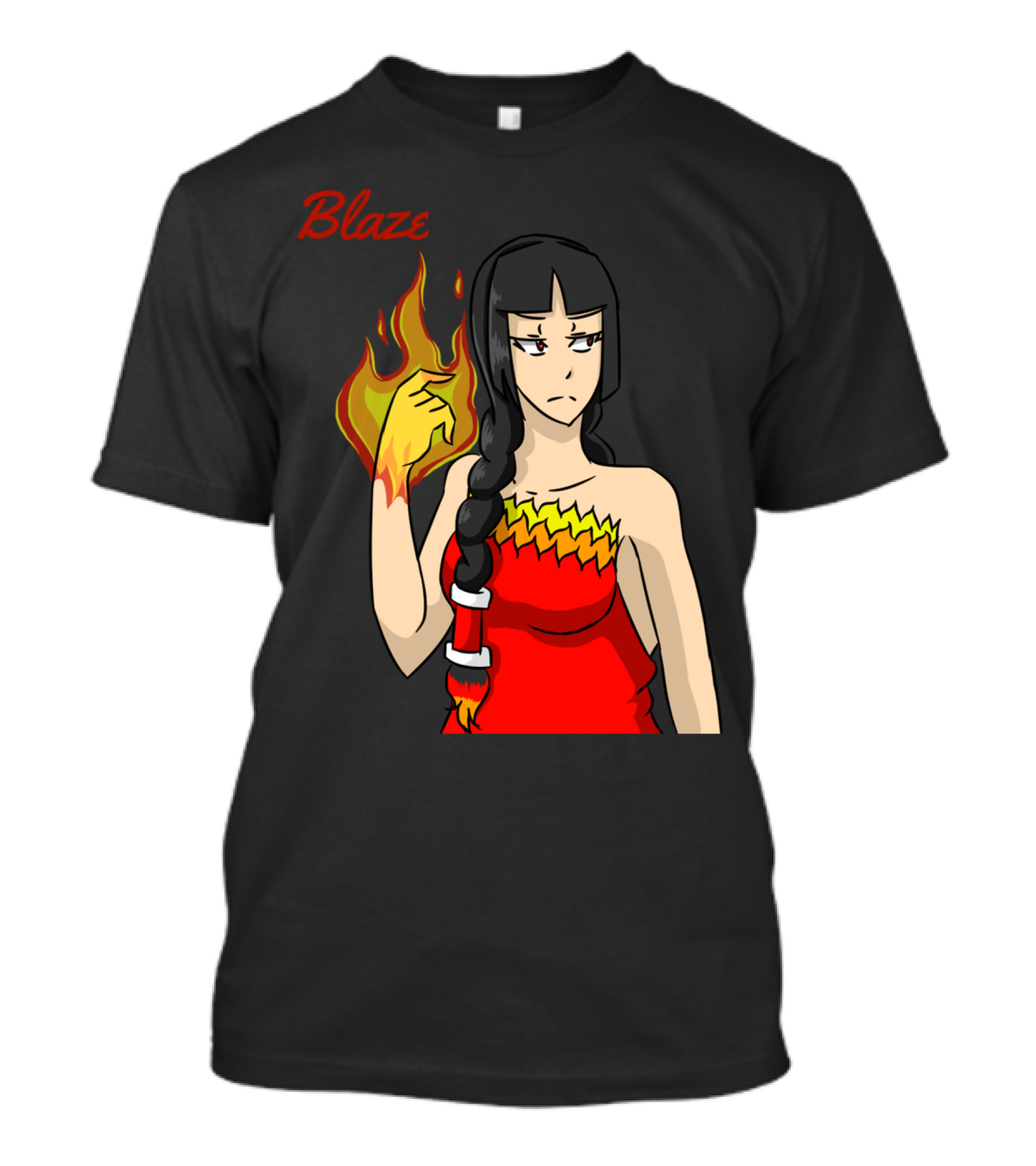 Blaze Flame-Wielding Character In Red Dress With Long Dark Braid T-Shirt