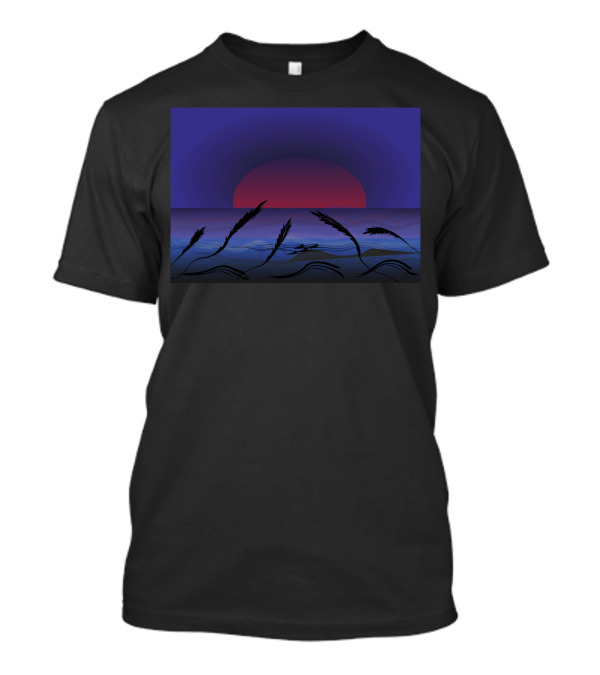 Sunset And Storm Ocean Silhouette With Purple And Red Sky T-Shirt